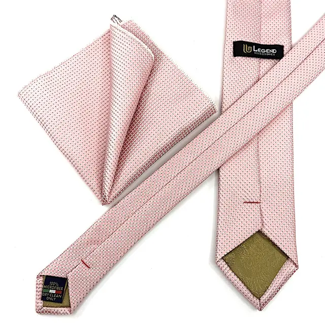 Ροζ Γραβάτα Microfiber Μικροσχέδιο Σετ με Μαντηλάκι 7,5 cm Modern Fit 3