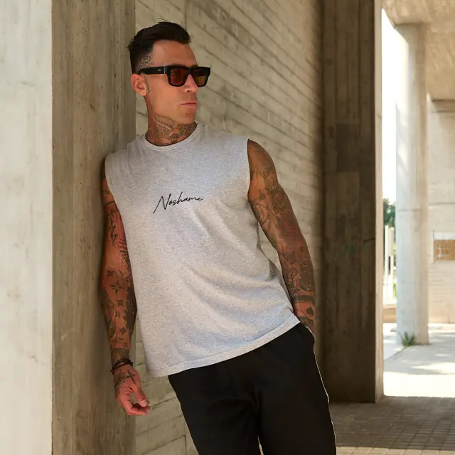 Αμάνικο Noshame® Γκρι Μελανζε με τύπωμα - 182526 - XXL