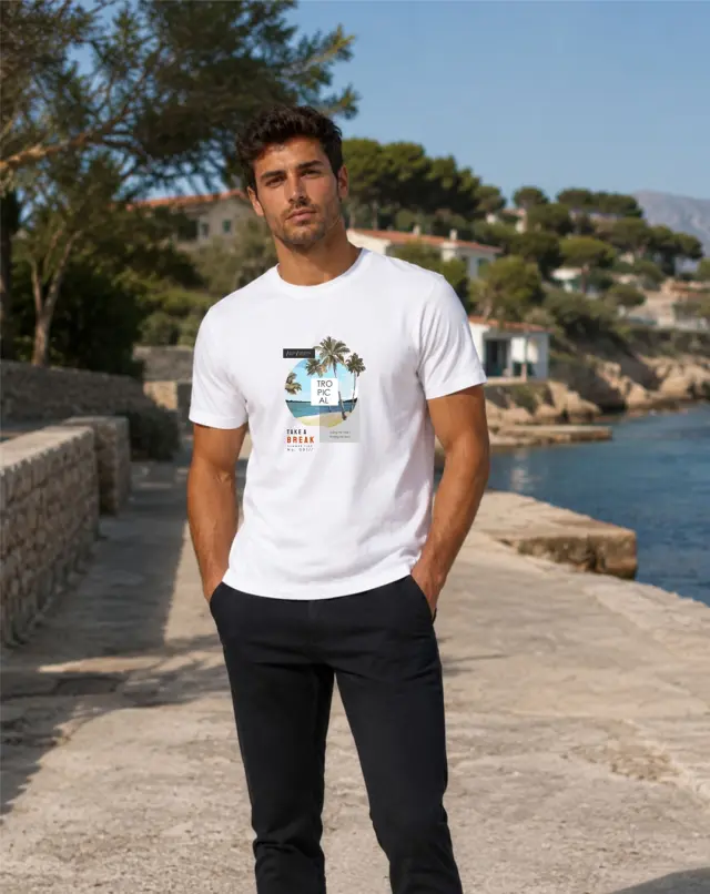T-shirt Noshame® Λευκό με τύπωμα Tropical - 3026080 - XXL