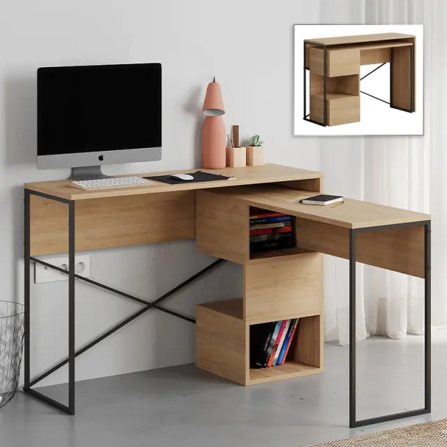 Γραφείο εργασίας πολυμορφικό Badau Megapap χρώμα sapphire oak 110x37,2x77εκ.
