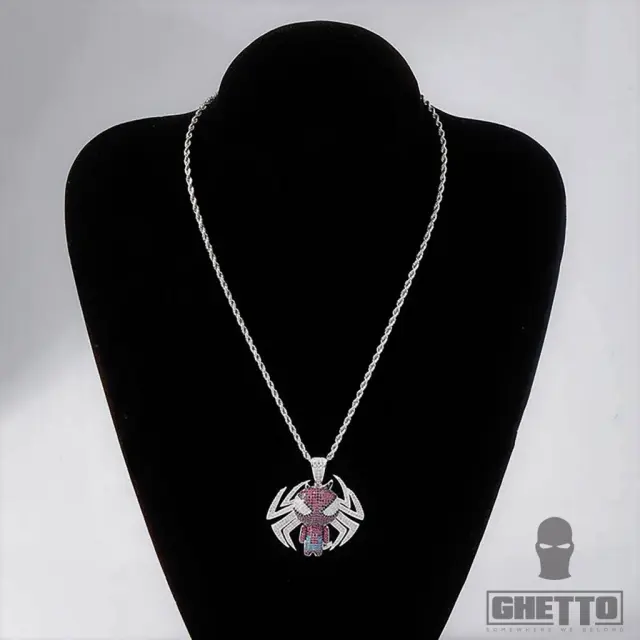 Ghetto Hip Hop Cubic Zirconia Spiderman Pendant Necklace 3