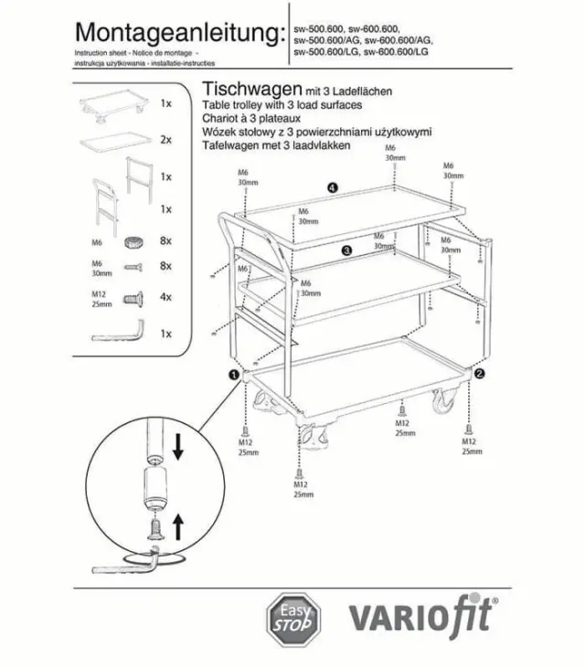 Variofit sw-500.600/AG Τρόλεϊ Μεταφοράς 3 Επιπέδων για Φορτίο Βάρους ως 250kg 2