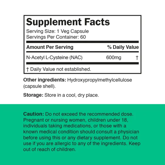 Vitamin360 NAC 600 mg - N-Acetyl L-Cysteine 60 Veg Capsules 2