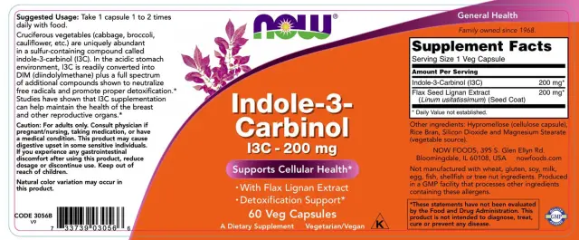 Now Foods Indole 3 Carbinol 200mg 60 φυτικές κάψουλες 2