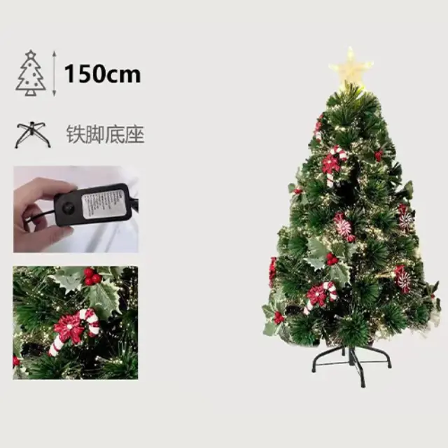 Χριστουγεννιάτικο Δέντρο 150cm Πράσινο με Στολίδια και Λαμπάκια Οπτικών Ινών 297993 2