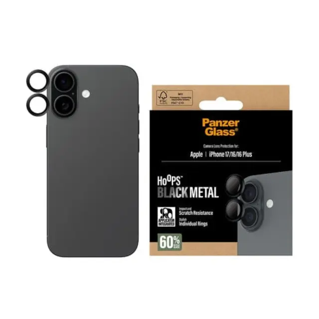 PanzerGlass - Hoops Black Camera Lens Protector - iPhone 17/16/16 Plus - Electronics