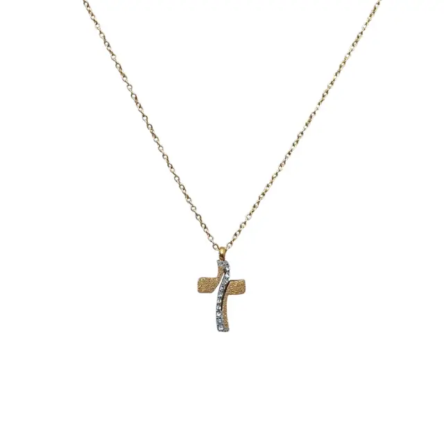 Ατσάλινο Κολιέ Σταυρός με Στρας – Stainless Steel Cross Necklace A31113