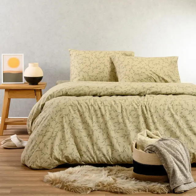 Σετ Σεντόνια 270x260 King Size Φανελένια Winter Line Melinen Poppy Pastel Olive 100% βαμβακερόΧωρίς Λάστιχο