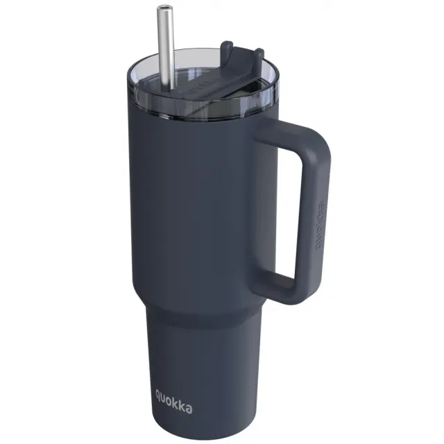 Quokka Κούπα Θερμός Ανοξείδωτο BPA Free 1.2lt Black με Καλαμάκι και Λαβή -40044