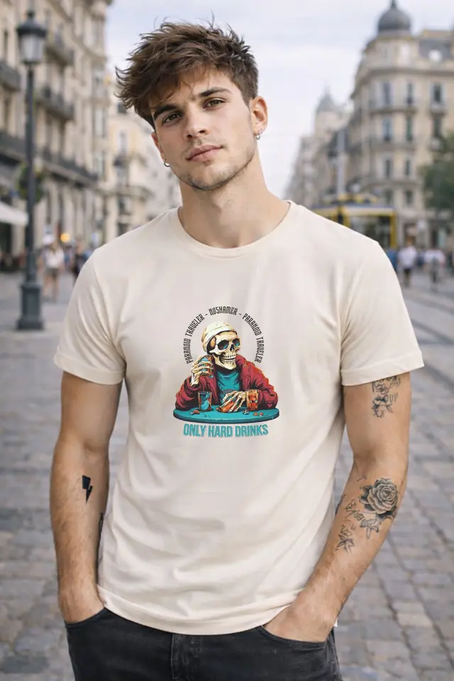 T-shirt Noshame® Signature Off-white με Τύπωμα Only hard drinks - 122366 - XXL