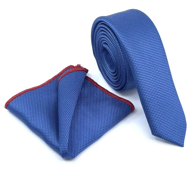 Μπλε Ραφ Oxford Γραβάτα Slim 4,5 cm Σετ με Μαντηλάκι
