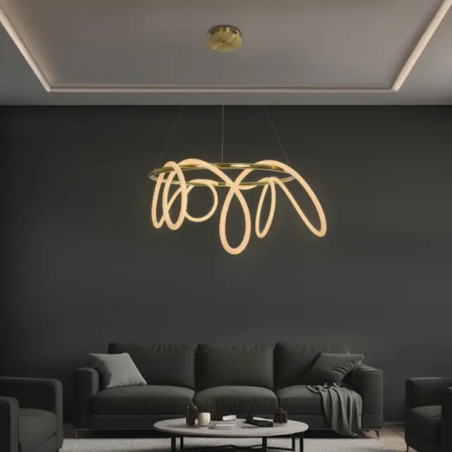 LED Κρεμαστό Φωτιστικό Οροφής GLOW 69Watt CCT με Χειριστήριο σε Χρυσό Πλατίνα και Λευκό Νήμα KLV-101-0164
