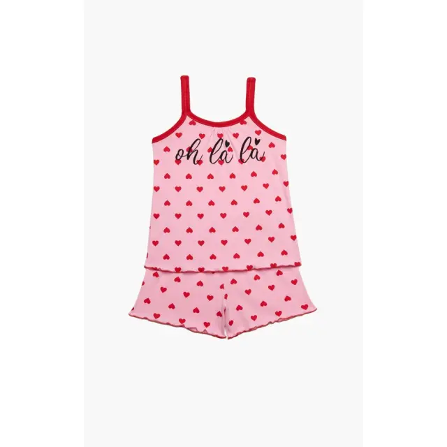 Πυτζάμα Παιδική Καλοκαιρινή Minerva Oh La La Pink-Red Heart Νο4 61965-128 2