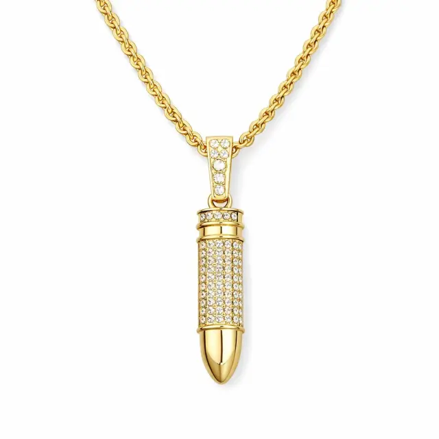 Ghetto Hip Hop Necklace Twist Chain Bullet Diamond Pendant