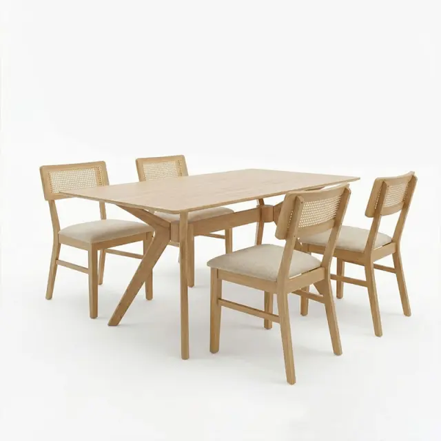 Τραπεζαρία Raffles pakoworld σετ 5τεμ rubberwood με pe rattanσε φυσική απόχρωση 150x90x76εκ 2