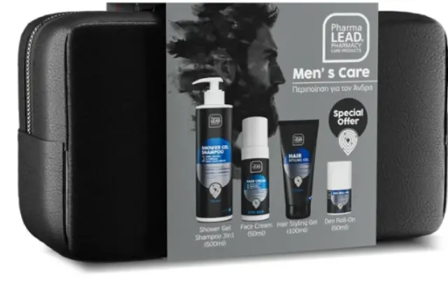 PharmaLead promo Men's Care Kit Shower Gel & Shampoo για τον Άνδρα 500ml & Face Cream & Hair Styling Gel 100ml -&Αποσμητικό Roll on 50ml & ΔΩΡΟ Νεσεσέρ
