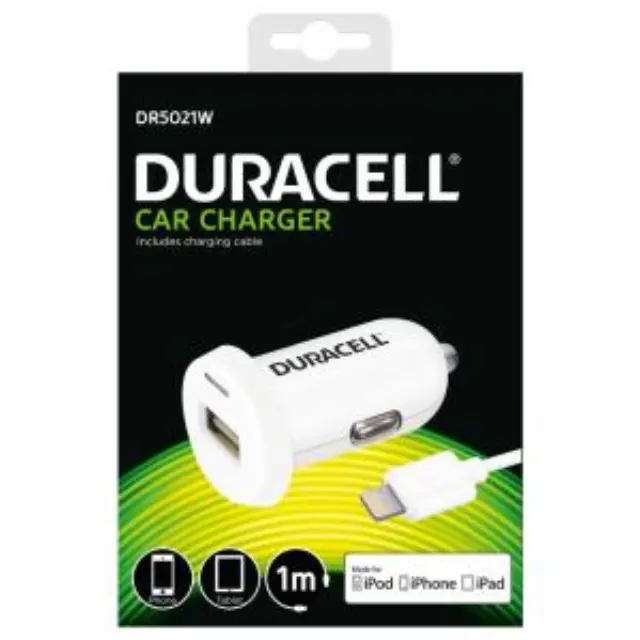 Φορτιστής Αυτοκινήτου Ταχείας Φόρτισης Duracell με Έξοδο USB A 2.4Α & Καλώδιο USB A σε MFI Lightning 1m Λευκό N20676 3
