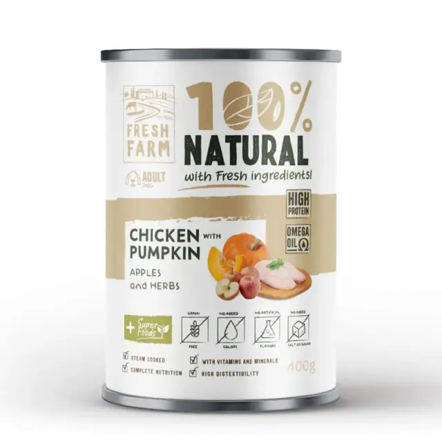Fresh Farm 100% Natural Dog Adult Κοτόπουλο Με Κολοκύθα 400gr Μονόχρωμο