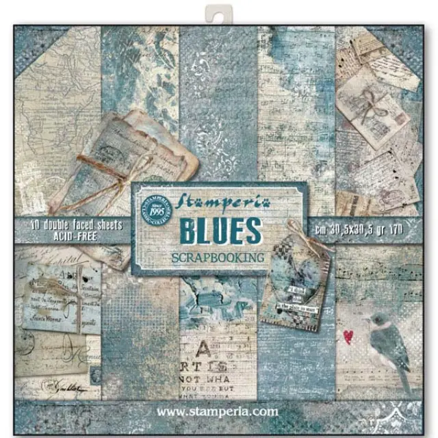 Σετ 10 Χαρτιά Scrapbooking Stamperia Διπλής Όψης - Blues - 30x30cm