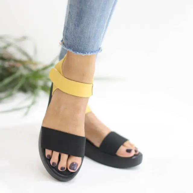 Flatform Σανδάλια Betsy 917002/01-02 Μαύρο-Κίτρινο - 36 3