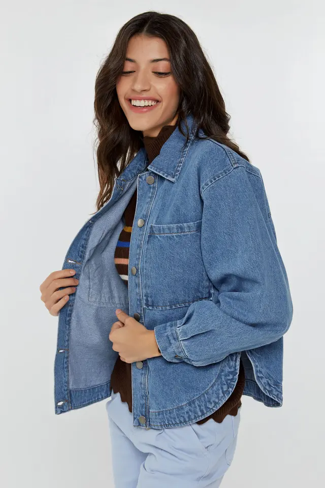 Jean Jacket με Κουμπιά Μπλέ 2