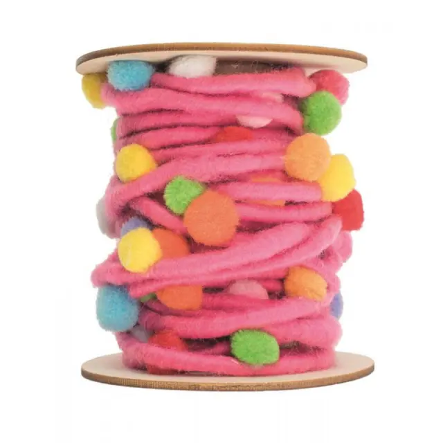 Glorex Κορδόνι από Felt με Πον Πον, Rose - 5m