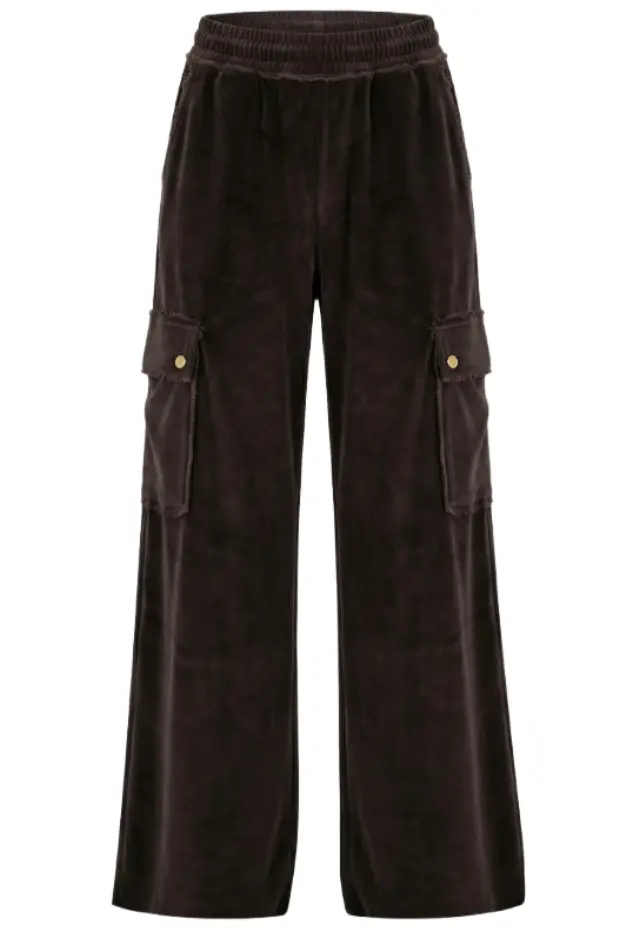 FunkyBuddha γυναικείο βελουτέ παντελόνι φόρμας cargo wide leg FBL014-101-02-1