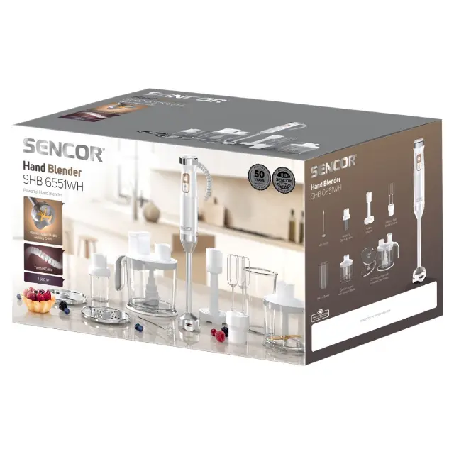 Ραβδομπλέντερ Turbo Sencor 1500W SHB 6551WH 7 σε 1 απο Ανοξείδωτο Ατσάλι Λευκό 2