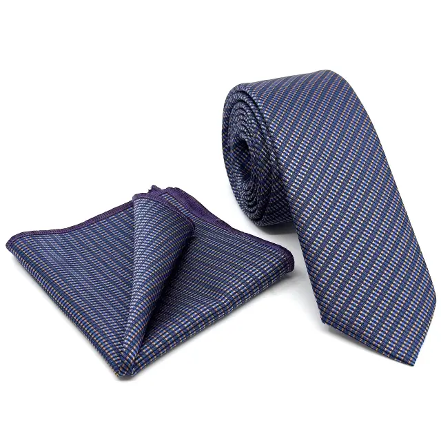 Γραβάτα Microfiber σε Μπλε Μοτίβο Σετ με Μαντηλάκι