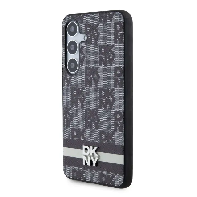 DKNY PU Leather Checkered Pattern and Stripe Case for Samsung Galaxy S24+ Black 3