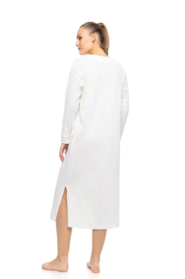 W1691 - White - NIGHTGOWN LONG VELVET STRIPE 3
