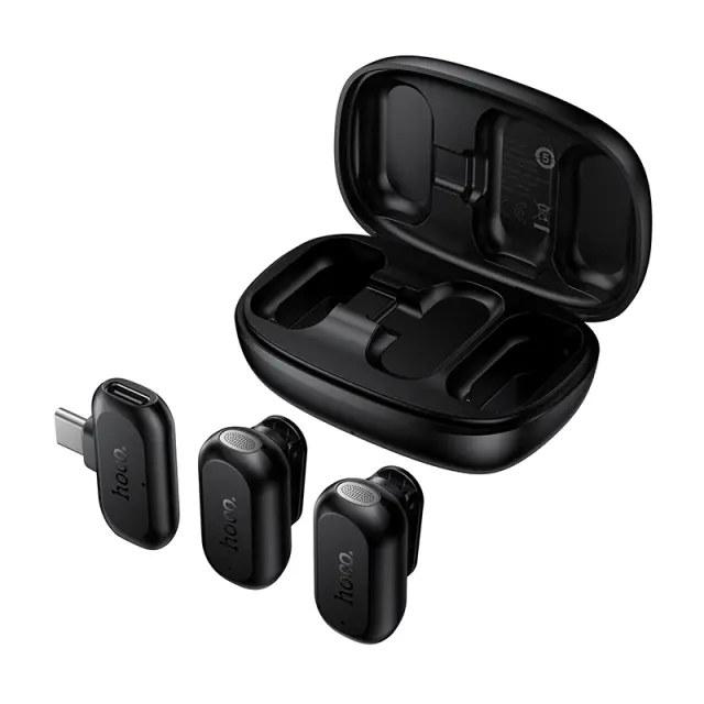 Σετ 2 Μικρόφωνα Πέτου Lavalier Ασύρματα Hoco L26 USB-C με AI Smart Μείωση Θορύβου 400mAh 6hrs Χρήσης Μαύρα