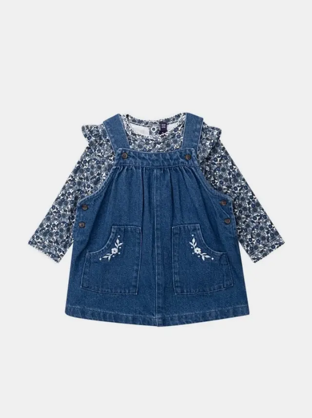 Βρεφικό Σετ για Κορίτσια Floral Denim ΜΠΛΕ