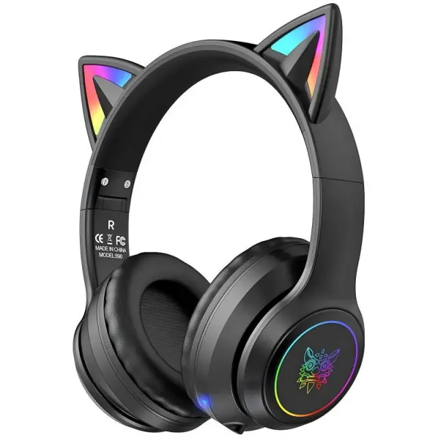 Ασύρματα Ακουστικά Κεφαλής Onikuma B90 Gaming με Αυτιά Γάτας RGB Μαύρο N71606