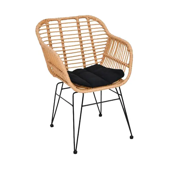 Πολυθρόνα SALSA-W Μαύρο/Φυσικό Μέταλλο/Wicker 55x56x82cm