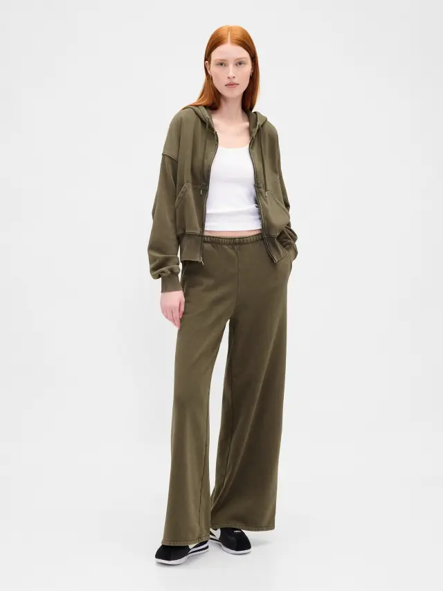 VintageSoft Baggy Wide-Leg Παντελόνι Φόρμα Black moss green wash - L