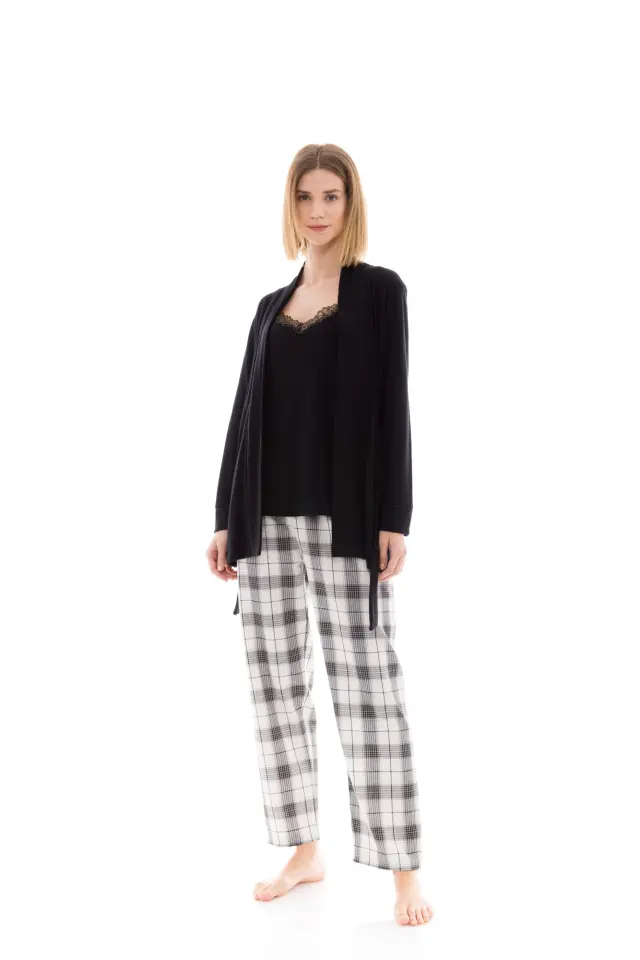 W1423 - Skin - PYJAMA 3PCS BEIGE -BLACK PLAID - S 3