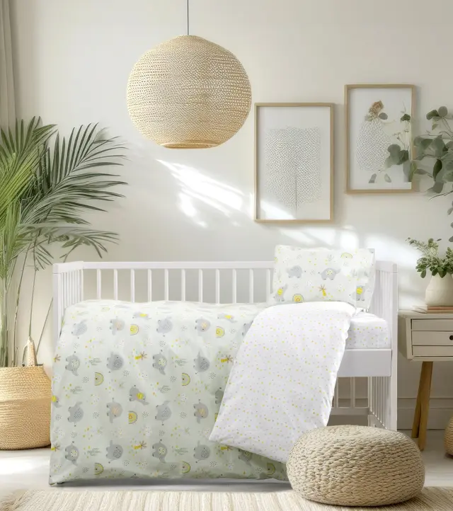 Σετ Παπλωματοθήκη Κούνιας 110x145 Kocoon Flopsy Βεραμάν-Λευκό 100% βαμβακερό