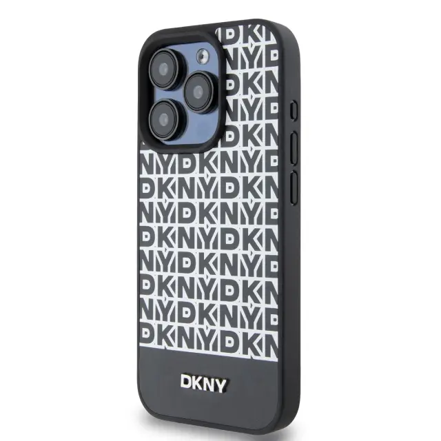 DKNY PU Leather Repeat Pattern Bottom Stripe MagSafe Case for iPhone 13 Pro Max Black 3