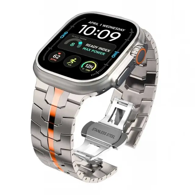 Tech-protect Stainless Apple Watch 8 / 9 / 10 / 11 / 12 / Se / Ultra (44 / 45 / 46 / 49 Mm) Titanium/orange 3