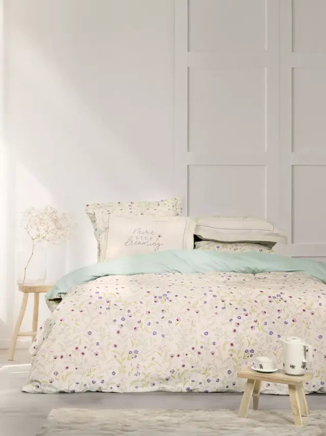Σετ Σεντόνια Dream Garden Μπεζ, Πράσινο Υπέρδιπλα (2 x 240x260 + 2 Μαξιλαροθήκες Oxford 4 πλευρών 52x72+5)