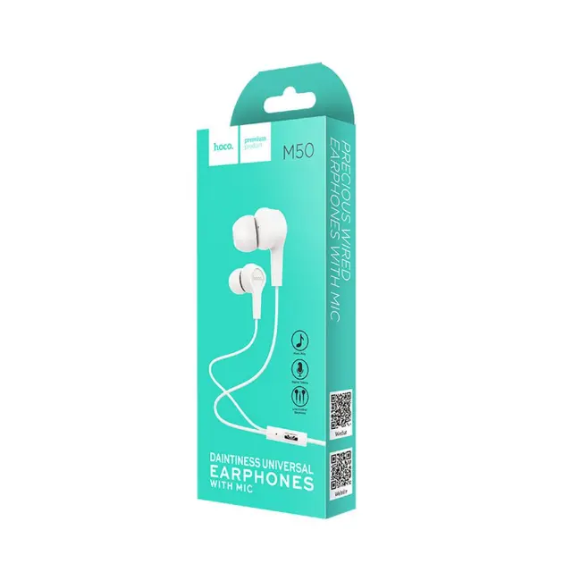 Hands Free Hoco M50 Daitiness Earphones Stereo 3.5mm με Μικρόφωνο και Πλήκτρο Λειτουργίας 1.2μ Λευκό 2