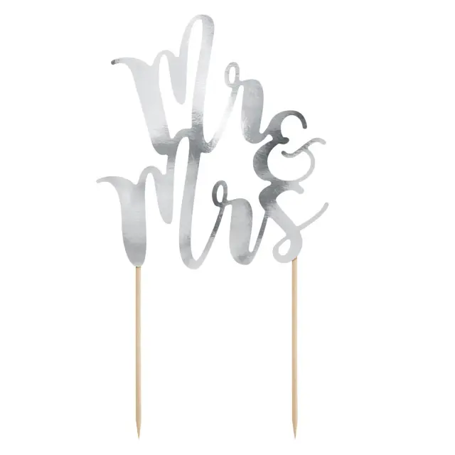 PartyDeco Cake Topper Mr - Mrs-Ασημί