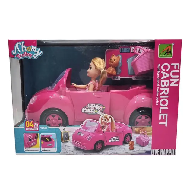 Fun Cabriolet – Ροζ Καμπριολέ με Κούκλα + Αξεσουάρ Πικνίκ | 4τμχ 2