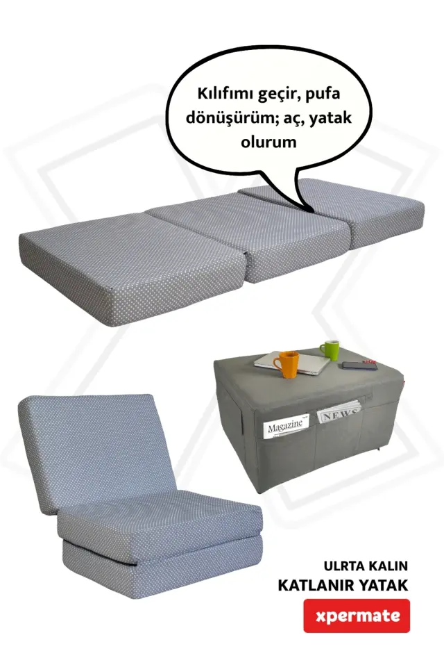 Stewehome Πτυσσόμενο στρώμα αφρού για το πάτωμα και φιλοξενία Γκρι 180x80x14 cm 3