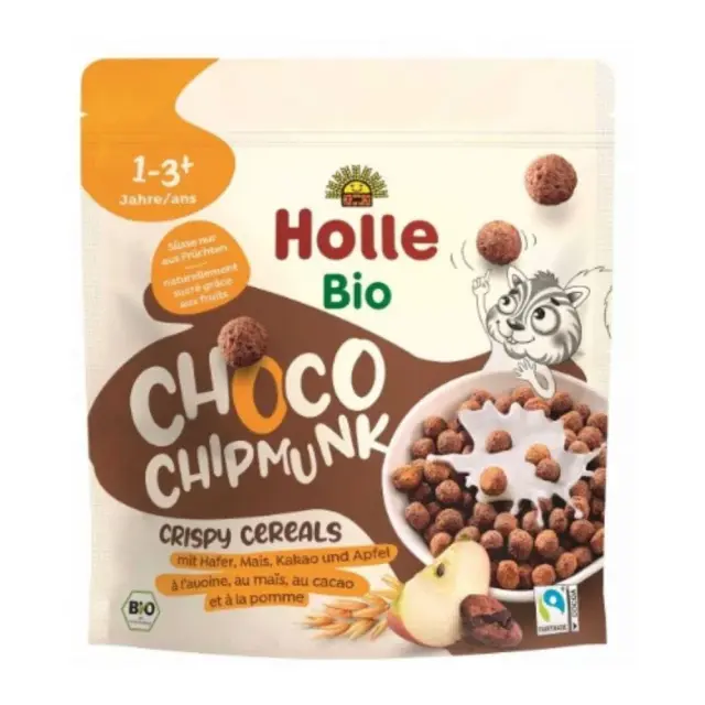 Holle Bio Crispy Cereals Choco Chipmunk Τραγανά Δημητριακά με Μήλο + Κακάο 125 g