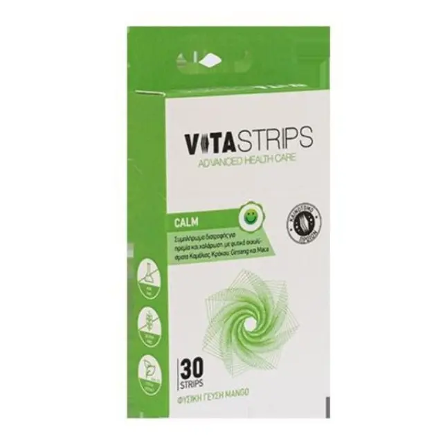 Vitastrips Calm Συμπλήρωμα Διατροφής για Ηρεμία & Χαλάρωση με Φυσική Γεύση Μάνγκο 30 τμχ 2