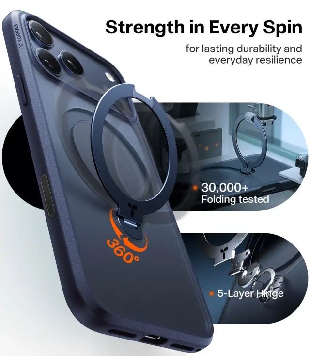 Torras Ostand Q3 Spin, midnight blue - iPhone 17 Pro Max 3