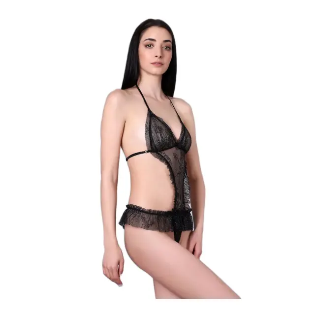 Milena Γυναικείο Κορμάκι Body String Δαντέλα Αραχνούφαντη Lurex, Χρώμα Μαύρο - M