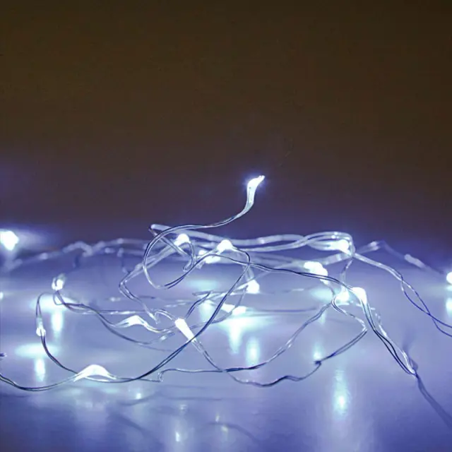 20 Led Σε Σειρά Με Μπαταρία, Ασημί Χαλκός Λευκό Led